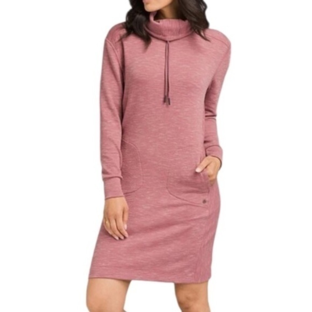 Prana Sunrise Sweatshirt Knit Dress Women’s Pink Cowl Neck Size M
